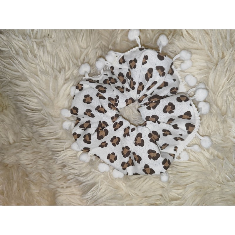 Chouchou léopard pompon